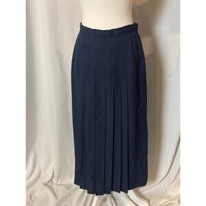 Michele Blue Pleated Wool Midi Skirt Small
